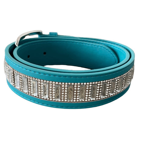 Elegant Leather Belt - Aqua Crystal